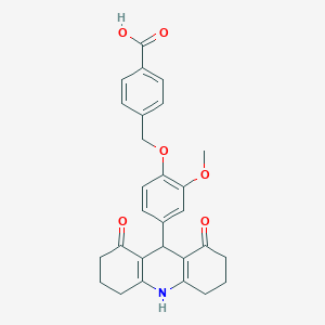 molecular formula C28H27NO6 B424737 4-{[4-(1,8-Dioxo-1,2,3,4,5,6,7,8,9,10-decahydro-9-acridinyl)-2-methoxyphenoxy]methyl}benzoic acid 