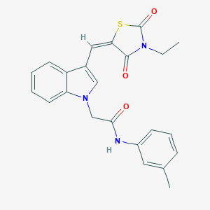 molecular formula C23H21N3O3S B424740 2-{3-[(E)-(3-ethyl-2,4-dioxo-1,3-thiazolidin-5-ylidene)methyl]-1H-indol-1-yl}-N-(3-methylphenyl)acetamide 