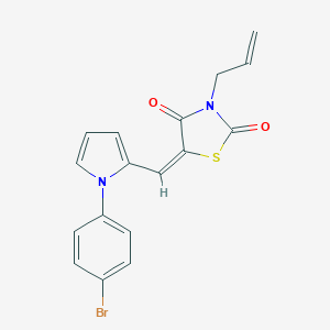 molecular formula C17H13BrN2O2S B424743 (5E)-5-{[1-(4-bromophenyl)-1H-pyrrol-2-yl]methylidene}-3-(prop-2-en-1-yl)-1,3-thiazolidine-2,4-dione 