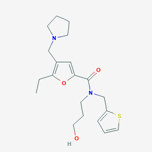 molecular formula C20H28N2O3S B4247456 5-ethyl-N-(3-hydroxypropyl)-4-(pyrrolidin-1-ylmethyl)-N-(2-thienylmethyl)-2-furamide 