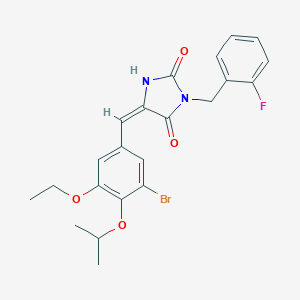 molecular formula C22H22BrFN2O4 B424751 (5E)-5-[3-bromo-5-ethoxy-4-(propan-2-yloxy)benzylidene]-3-(2-fluorobenzyl)imidazolidine-2,4-dione 