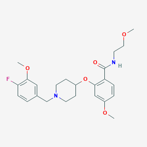 molecular formula C24H31FN2O5 B4247541 2-{[1-(4-fluoro-3-methoxybenzyl)-4-piperidinyl]oxy}-4-methoxy-N-(2-methoxyethyl)benzamide 