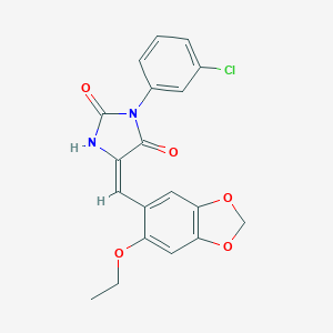 molecular formula C19H15ClN2O5 B424755 (5E)-3-(3-chlorophenyl)-5-[(6-ethoxy-1,3-benzodioxol-5-yl)methylidene]imidazolidine-2,4-dione 