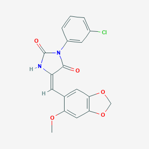 molecular formula C18H13ClN2O5 B424756 (5E)-3-(3-chlorophenyl)-5-[(6-methoxy-1,3-benzodioxol-5-yl)methylidene]imidazolidine-2,4-dione 