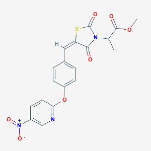 molecular formula C19H15N3O7S B424758 Methyl 2-{5-[4-({5-nitro-2-pyridinyl}oxy)benzylidene]-2,4-dioxo-1,3-thiazolidin-3-yl}propanoate 
