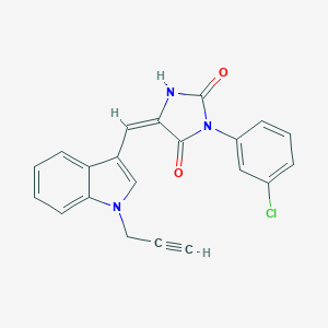 molecular formula C21H14ClN3O2 B424759 (5E)-3-(3-chlorophenyl)-5-{[1-(prop-2-yn-1-yl)-1H-indol-3-yl]methylidene}imidazolidine-2,4-dione 