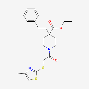 molecular formula C22H28N2O3S2 B4247594 ethyl 1-{[(4-methyl-1,3-thiazol-2-yl)thio]acetyl}-4-(2-phenylethyl)-4-piperidinecarboxylate 