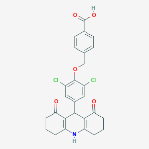 molecular formula C27H23Cl2NO5 B424761 4-{[2,6-Dichloro-4-(1,8-dioxo-1,2,3,4,5,6,7,8,9,10-decahydro-9-acridinyl)phenoxy]methyl}benzoic acid 