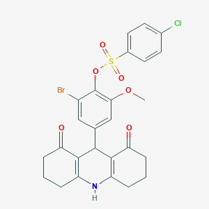molecular formula C26H23BrClNO6S B424765 2-Bromo-4-(1,8-dioxo-1,2,3,4,5,6,7,8,9,10-decahydro-9-acridinyl)-6-methoxyphenyl 4-chlorobenzenesulfonate 