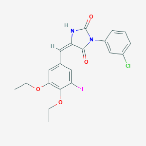 molecular formula C20H18ClIN2O4 B424766 (5E)-3-(3-chlorophenyl)-5-(3,4-diethoxy-5-iodobenzylidene)imidazolidine-2,4-dione 
