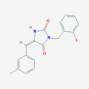 molecular formula C18H15FN2O2 B424767 (5E)-3-(2-fluorobenzyl)-5-(3-methylbenzylidene)imidazolidine-2,4-dione 