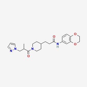 molecular formula C23H30N4O4 B4247712 N-(2,3-dihydro-1,4-benzodioxin-6-yl)-3-{1-[2-methyl-3-(1H-pyrazol-1-yl)propanoyl]-4-piperidinyl}propanamide 