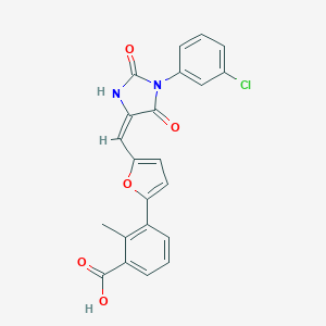 molecular formula C22H15ClN2O5 B424777 3-(5-{(E)-[1-(3-chlorophenyl)-2,5-dioxoimidazolidin-4-ylidene]methyl}furan-2-yl)-2-methylbenzoic acid 