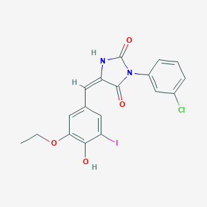 molecular formula C18H14ClIN2O4 B424779 (5E)-3-(3-chlorophenyl)-5-(3-ethoxy-4-hydroxy-5-iodobenzylidene)imidazolidine-2,4-dione 