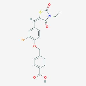 molecular formula C20H16BrNO5S B424780 4-({2-bromo-4-[(E)-(3-ethyl-2,4-dioxo-1,3-thiazolidin-5-ylidene)methyl]phenoxy}methyl)benzoic acid 