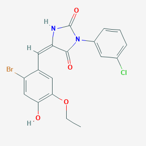 molecular formula C18H14BrClN2O4 B424781 5-(2-Bromo-5-ethoxy-4-hydroxybenzylidene)-3-(3-chlorophenyl)-2,4-imidazolidinedione 