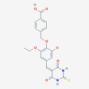molecular formula C21H17BrN2O6S B424785 4-({2-bromo-4-[(4,6-dioxo-2-thioxotetrahydro-5(2H)-pyrimidinylidene)methyl]-6-ethoxyphenoxy}methyl)benzoic acid 