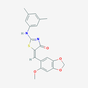 molecular formula C20H18N2O4S B424787 (5E)-2-(3,5-dimethylanilino)-5-[(6-methoxy-1,3-benzodioxol-5-yl)methylidene]-1,3-thiazol-4-one 