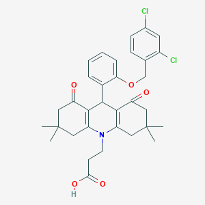 molecular formula C33H35Cl2NO5 B424788 3-(9-{2-[(2,4-dichlorobenzyl)oxy]phenyl}-3,3,6,6-tetramethyl-1,8-dioxo-2,3,4,5,6,7,8,9-octahydro-10(1H)-acridinyl)propanoic acid 