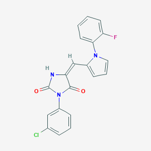molecular formula C20H13ClFN3O2 B424790 3-(3-chlorophenyl)-5-{[1-(2-fluorophenyl)-1H-pyrrol-2-yl]methylene}-2,4-imidazolidinedione 