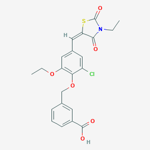 molecular formula C22H20ClNO6S B424795 3-({2-chloro-6-ethoxy-4-[(E)-(3-ethyl-2,4-dioxo-1,3-thiazolidin-5-ylidene)methyl]phenoxy}methyl)benzoic acid 