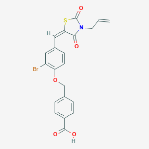 molecular formula C21H16BrNO5S B424799 4-[(2-bromo-4-{(E)-[2,4-dioxo-3-(prop-2-en-1-yl)-1,3-thiazolidin-5-ylidene]methyl}phenoxy)methyl]benzoic acid 
