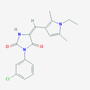molecular formula C18H18ClN3O2 B424800 (5E)-3-(3-chlorophenyl)-5-[(1-ethyl-2,5-dimethyl-1H-pyrrol-3-yl)methylidene]imidazolidine-2,4-dione 