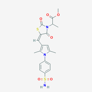 molecular formula C20H21N3O6S2 B424801 methyl 2-[5-({1-[4-(aminosulfonyl)phenyl]-2,5-dimethyl-1H-pyrrol-3-yl}methylene)-2,4-dioxo-1,3-thiazolidin-3-yl]propanoate 