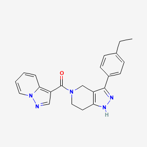 [3-(4-Ethylphenyl)-1,4,6,7-tetrahydropyrazolo[4,3-c]pyridin-5-yl]-pyrazolo[1,5-a]pyridin-3-ylmethanone