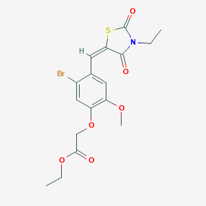 molecular formula C17H18BrNO6S B424805 ethyl {5-bromo-4-[(E)-(3-ethyl-2,4-dioxo-1,3-thiazolidin-5-ylidene)methyl]-2-methoxyphenoxy}acetate 