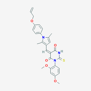 molecular formula C28H27N3O5S B424807 (5E)-1-(2,4-dimethoxyphenyl)-5-({2,5-dimethyl-1-[4-(prop-2-en-1-yloxy)phenyl]-1H-pyrrol-3-yl}methylidene)-2-thioxodihydropyrimidine-4,6(1H,5H)-dione 
