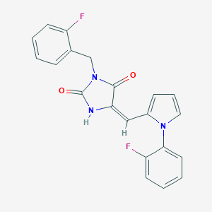molecular formula C21H15F2N3O2 B424809 3-(2-fluorobenzyl)-5-{[1-(2-fluorophenyl)-1H-pyrrol-2-yl]methylene}-2,4-imidazolidinedione 