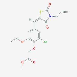 molecular formula C18H18ClNO6S B424811 methyl (2-chloro-4-{(E)-[2,4-dioxo-3-(prop-2-en-1-yl)-1,3-thiazolidin-5-ylidene]methyl}-6-ethoxyphenoxy)acetate 