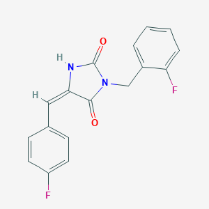 molecular formula C17H12F2N2O2 B424812 (5E)-3-(2-fluorobenzyl)-5-(4-fluorobenzylidene)imidazolidine-2,4-dione 