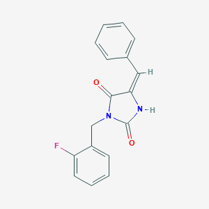 molecular formula C17H13FN2O2 B424813 5-Benzylidene-3-(2-fluorobenzyl)-2,4-imidazolidinedione 