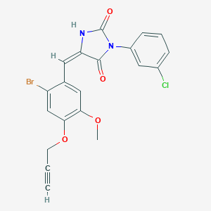 molecular formula C20H14BrClN2O4 B424814 5-[2-Bromo-5-methoxy-4-(2-propynyloxy)benzylidene]-3-(3-chlorophenyl)-2,4-imidazolidinedione 