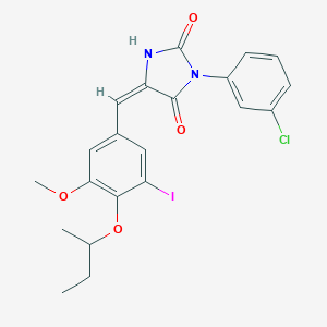 (5E)-5-[4-(butan-2-yloxy)-3-iodo-5-methoxybenzylidene]-3-(3-chlorophenyl)imidazolidine-2,4-dione