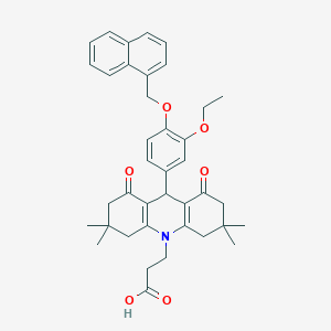 molecular formula C39H43NO6 B424816 3-(9-[3-ethoxy-4-(1-naphthylmethoxy)phenyl]-3,3,6,6-tetramethyl-1,8-dioxo-2,3,4,5,6,7,8,9-octahydro-10(1H)-acridinyl)propanoic acid 