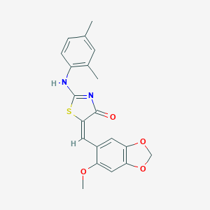 molecular formula C20H18N2O4S B424817 (5E)-2-(2,4-dimethylanilino)-5-[(6-methoxy-1,3-benzodioxol-5-yl)methylidene]-1,3-thiazol-4-one 