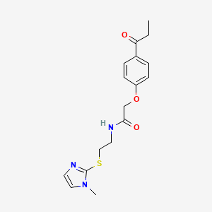 molecular formula C17H21N3O3S B4248170 N-{2-[(1-methyl-1H-imidazol-2-yl)thio]ethyl}-2-(4-propionylphenoxy)acetamide 