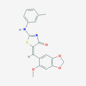 molecular formula C19H16N2O4S B424818 (5E)-5-[(6-methoxy-1,3-benzodioxol-5-yl)methylidene]-2-(3-methylanilino)-1,3-thiazol-4-one 