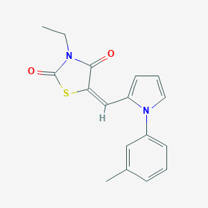molecular formula C17H16N2O2S B424821 (5E)-3-ethyl-5-{[1-(3-methylphenyl)-1H-pyrrol-2-yl]methylidene}-1,3-thiazolidine-2,4-dione 