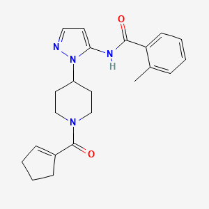 molecular formula C22H26N4O2 B4248211 N-{1-[1-(1-cyclopenten-1-ylcarbonyl)-4-piperidinyl]-1H-pyrazol-5-yl}-2-methylbenzamide 