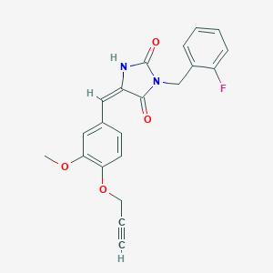 molecular formula C21H17FN2O4 B424822 3-(2-Fluorobenzyl)-5-[3-methoxy-4-(2-propynyloxy)benzylidene]-2,4-imidazolidinedione 