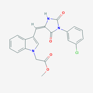 molecular formula C21H16ClN3O4 B424823 methyl (3-{[1-(3-chlorophenyl)-2,5-dioxo-4-imidazolidinylidene]methyl}-1H-indol-1-yl)acetate 