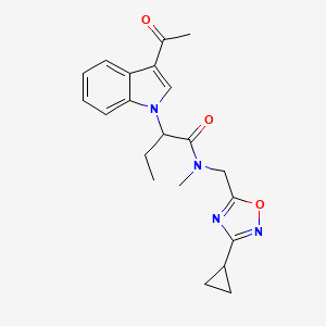 molecular formula C21H24N4O3 B4248238 2-(3-acetyl-1H-indol-1-yl)-N-[(3-cyclopropyl-1,2,4-oxadiazol-5-yl)methyl]-N-methylbutanamide 