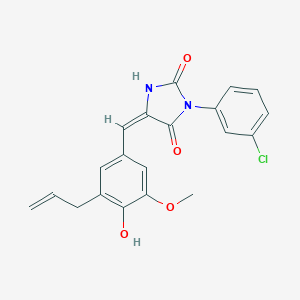 molecular formula C20H17ClN2O4 B424824 (5E)-3-(3-chlorophenyl)-5-[4-hydroxy-3-methoxy-5-(prop-2-en-1-yl)benzylidene]imidazolidine-2,4-dione 