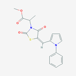 molecular formula C18H16N2O4S B424825 methyl 2-{2,4-dioxo-5-[(1-phenyl-1H-pyrrol-2-yl)methylene]-1,3-thiazolidin-3-yl}propanoate 