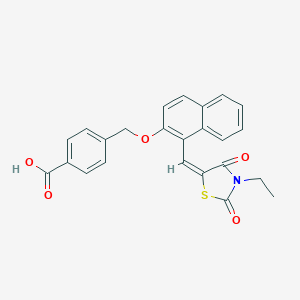molecular formula C24H19NO5S B424826 4-[({1-[(3-Ethyl-2,4-dioxo-1,3-thiazolidin-5-ylidene)methyl]-2-naphthyl}oxy)methyl]benzoic acid 