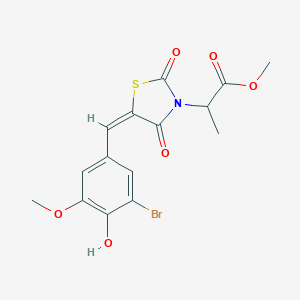 molecular formula C15H14BrNO6S B424829 methyl 2-[(5E)-5-(3-bromo-4-hydroxy-5-methoxybenzylidene)-2,4-dioxo-1,3-thiazolidin-3-yl]propanoate 